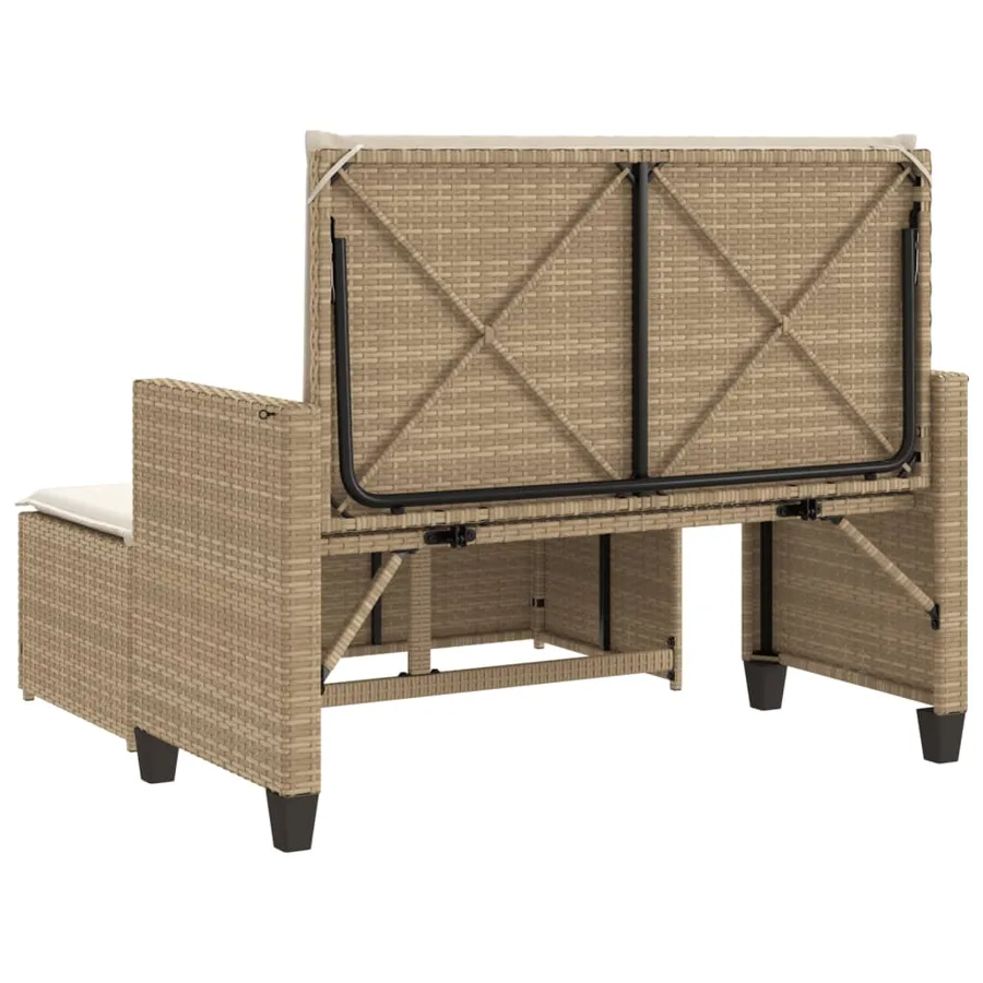 Banc de jardin et coussins et repose-pied beige résine tressée - 7