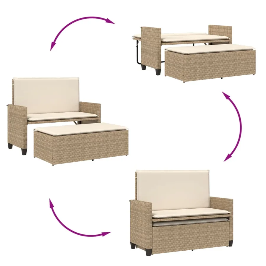 Banc de jardin et coussins et repose-pied beige résine tressée - 8