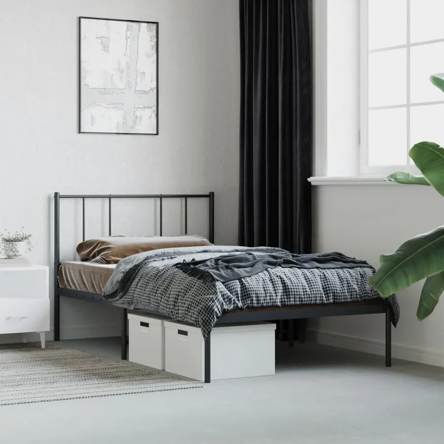 Cadre de lit métal sans matelas avec tête de lit noir 107x203cm - 4