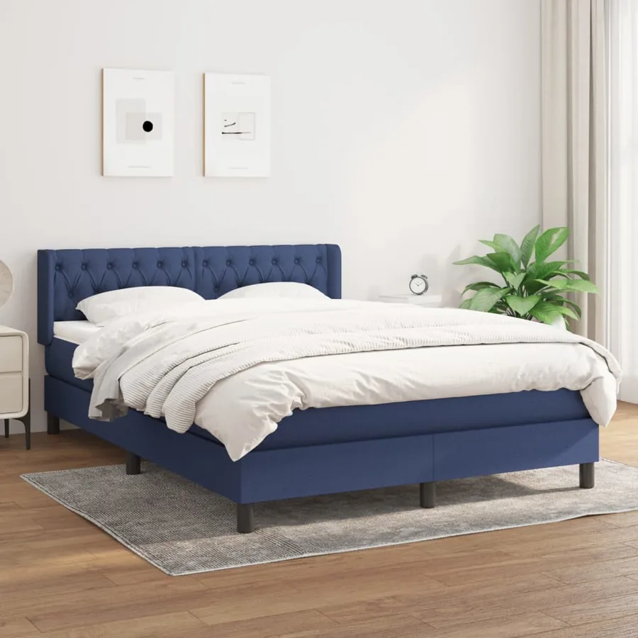 Sommier à lattes de lit avec matelas Bleu 140x200 cm Tissu