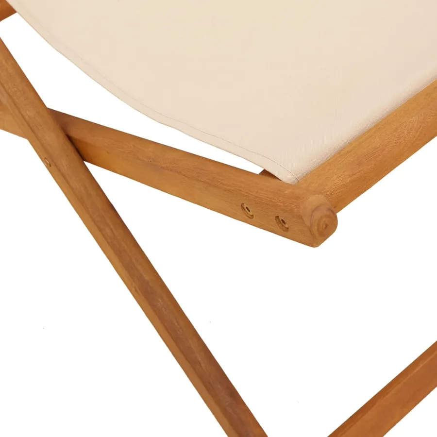 Chaise pliable de plage beige bois massif d'eucalyptus et tissu - 10