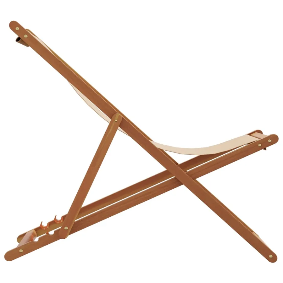 Chaise pliable de plage beige bois massif d'eucalyptus et tissu - 5