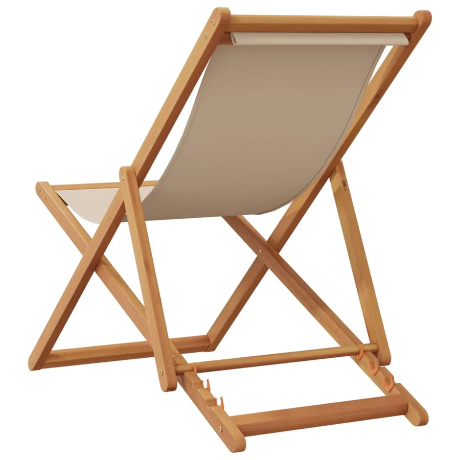 Chaise pliable de plage beige bois massif d'eucalyptus et tissu - 6