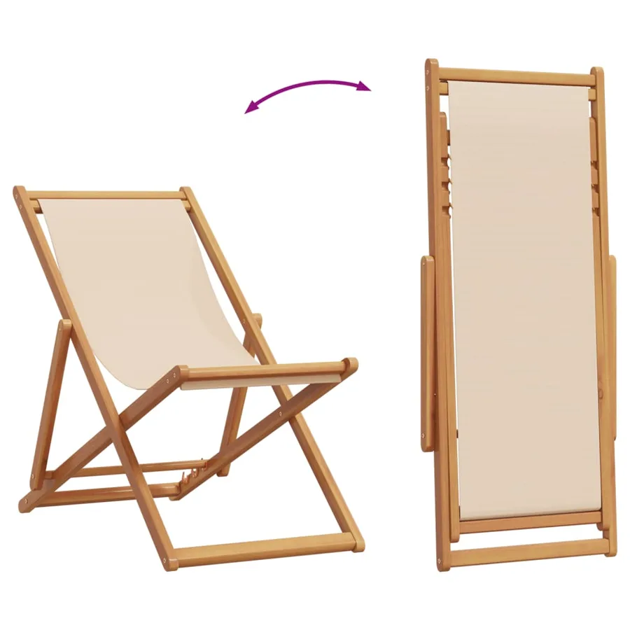 Chaise pliable de plage beige bois massif d'eucalyptus et tissu - 7