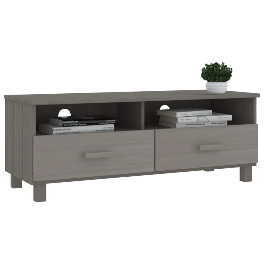 Meuble TV HAMAR Gris clair 106x40x40 cm Bois massif de pin - 6