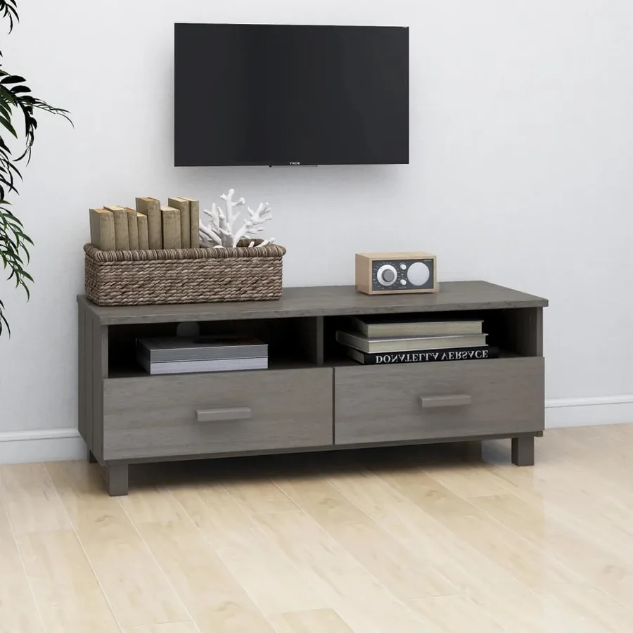 Meuble TV HAMAR Gris clair 106x40x40 cm Bois massif de pin - 7