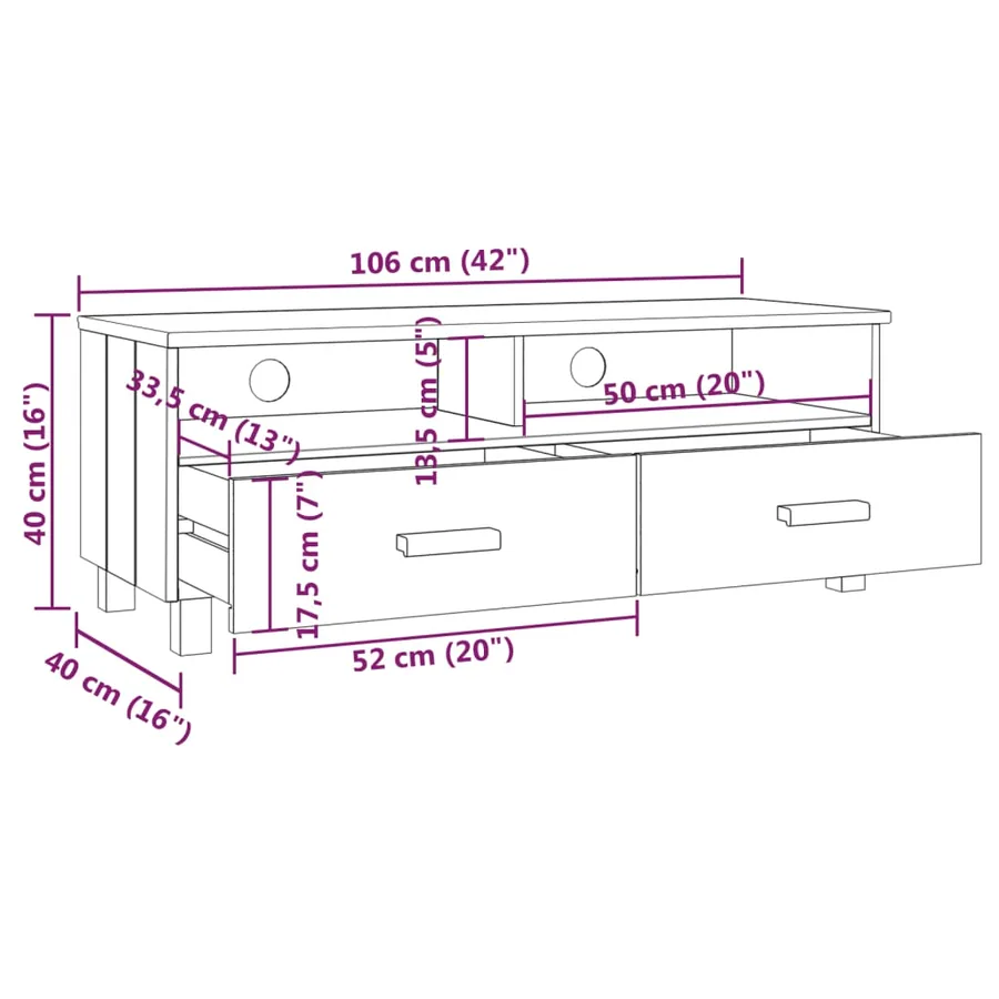 Meuble TV HAMAR Gris clair 106x40x40 cm Bois massif de pin - 8