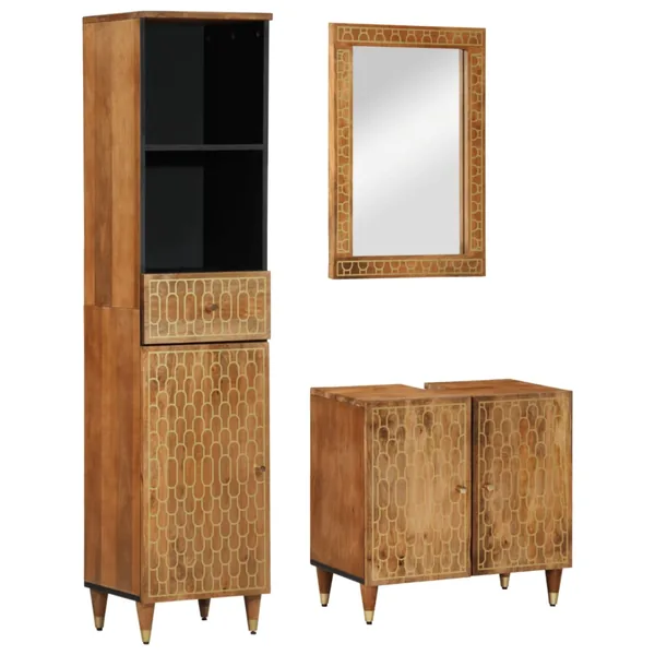 Ensemble de meubles de salle de bain 3 pcs bois manguier massif