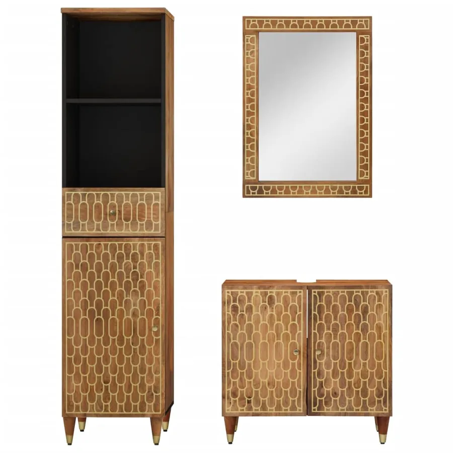 Ensemble de meubles de salle de bain 3 pcs bois manguier massif - 3