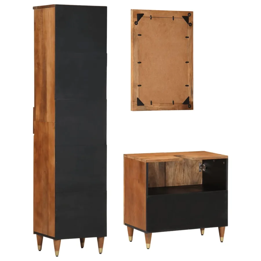 Ensemble de meubles de salle de bain 3 pcs bois manguier massif - 4