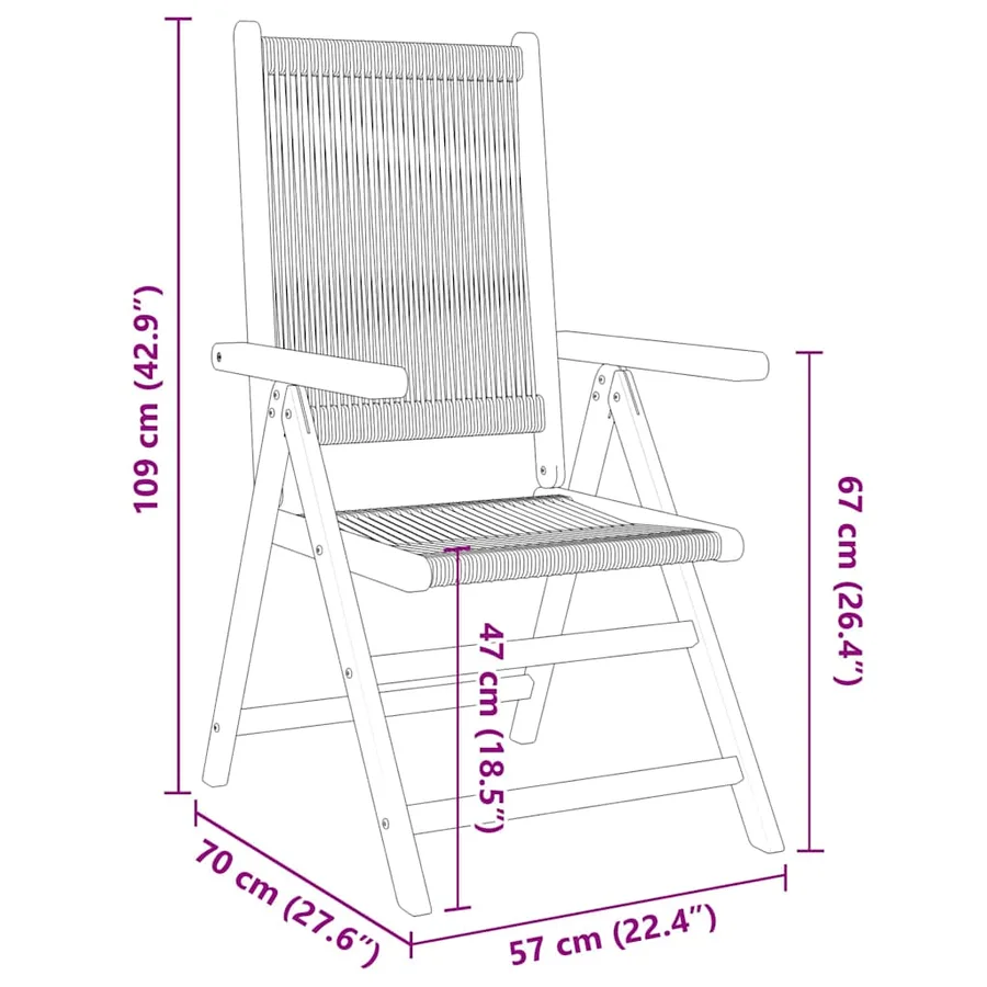 Chaises inclinables de jardin lot de 6 noir bois massif acacia - 10