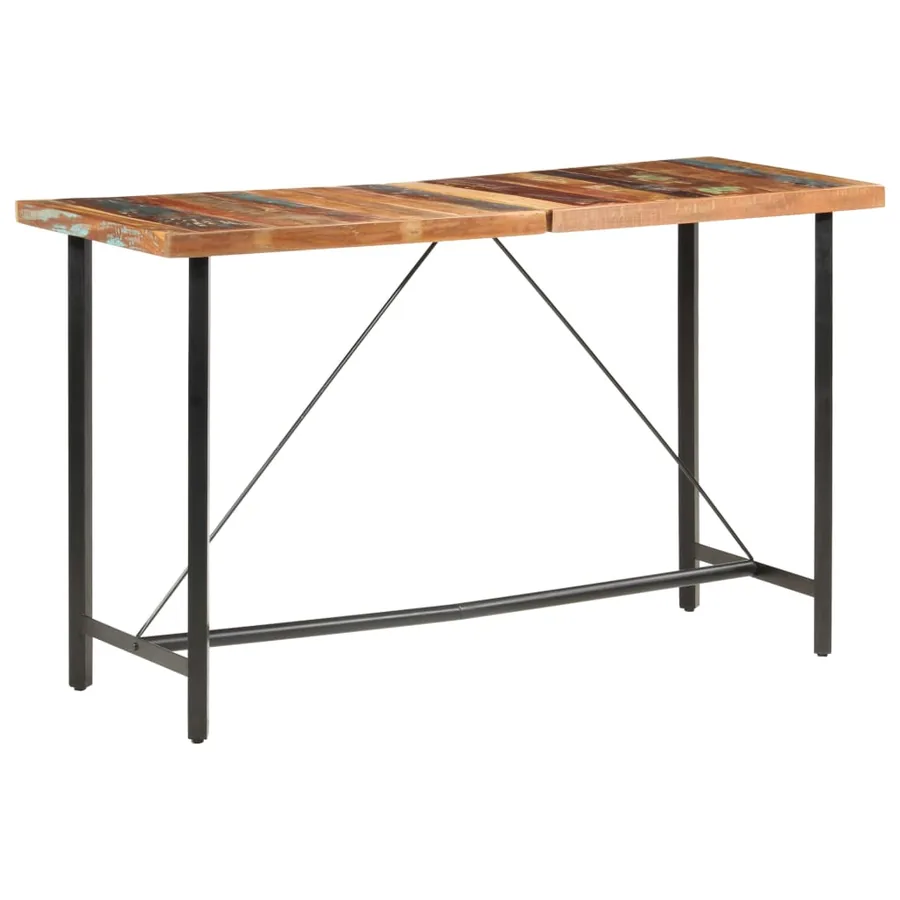 Ensemble de bar 7 pcs Bois de récupération et cuir véritable - 12