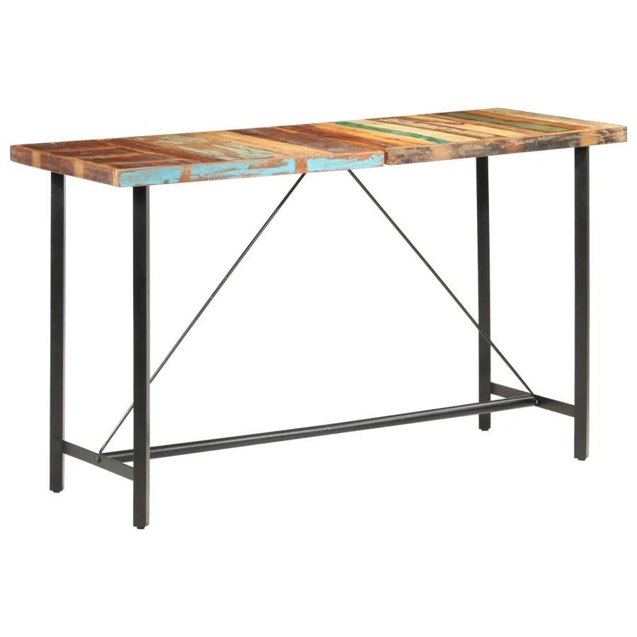 Ensemble de bar 7 pcs Bois de récupération et cuir véritable - 9