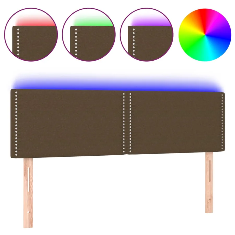 Tête de lit à LED Marron Foncé 144x5x78/88 cm Tissu - 2