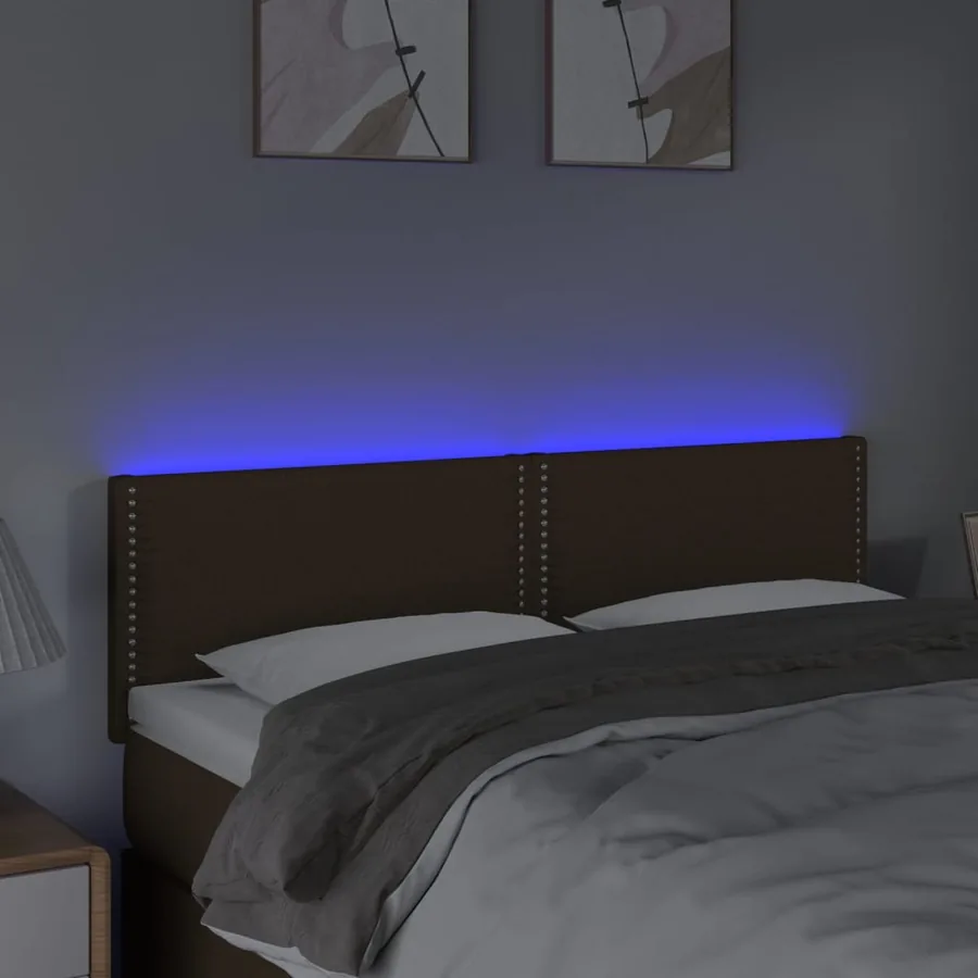 Tête de lit à LED Marron Foncé 144x5x78/88 cm Tissu - 3