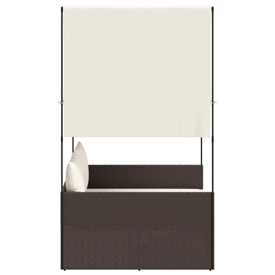 Chaise longue double avec toit et rideaux marron résine tressée - 4