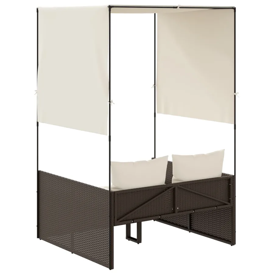 Chaise longue double avec toit et rideaux marron résine tressée - 5
