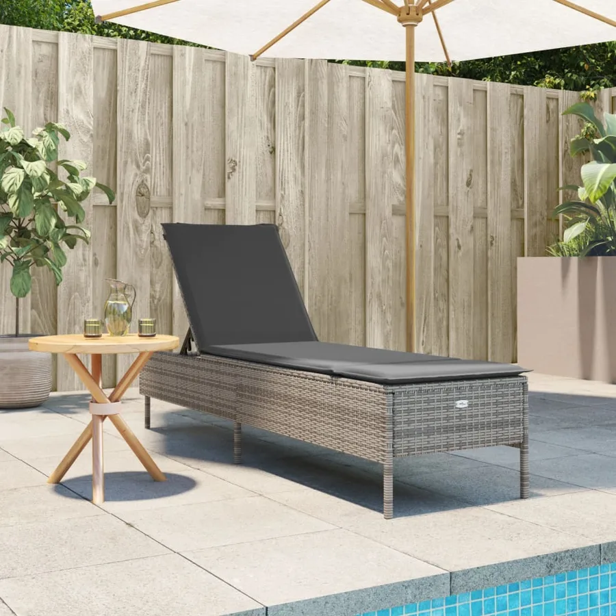 Chaise longue avec coussin gris résine tressée - 3
