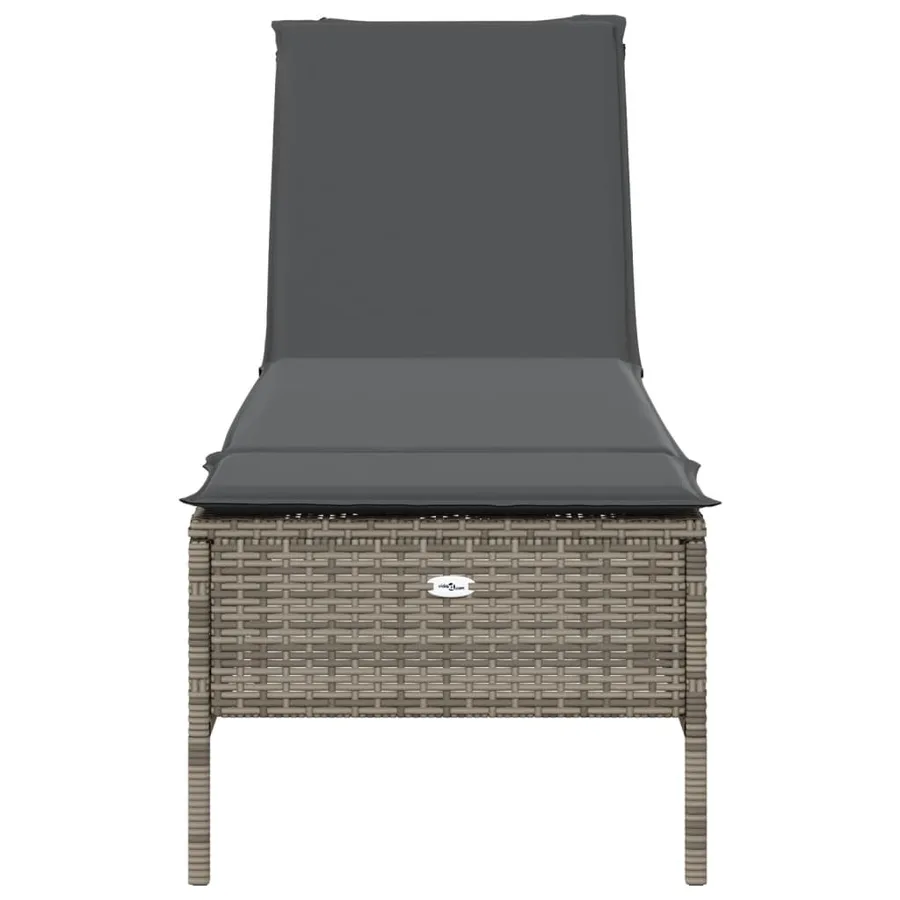Chaise longue avec coussin gris résine tressée - 4