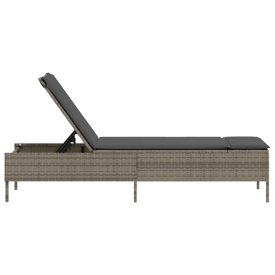 Chaise longue avec coussin gris résine tressée - 5