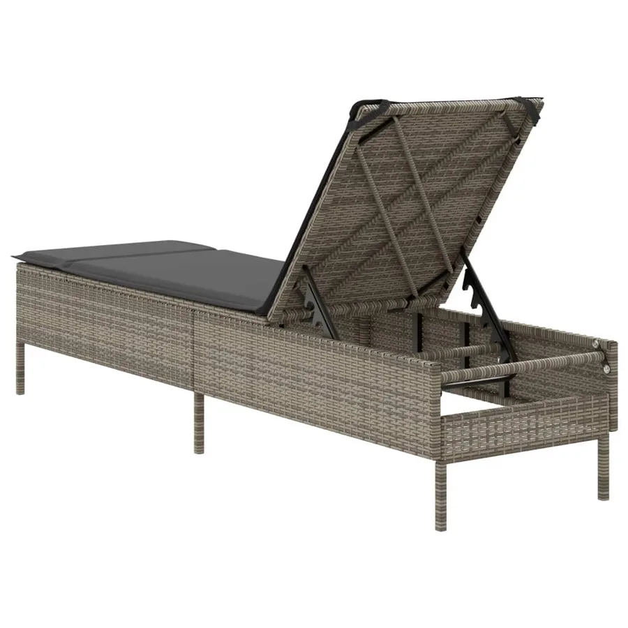 Chaise longue avec coussin gris résine tressée - 6