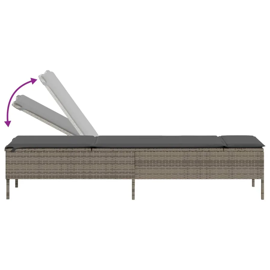 Chaise longue avec coussin gris résine tressée - 7