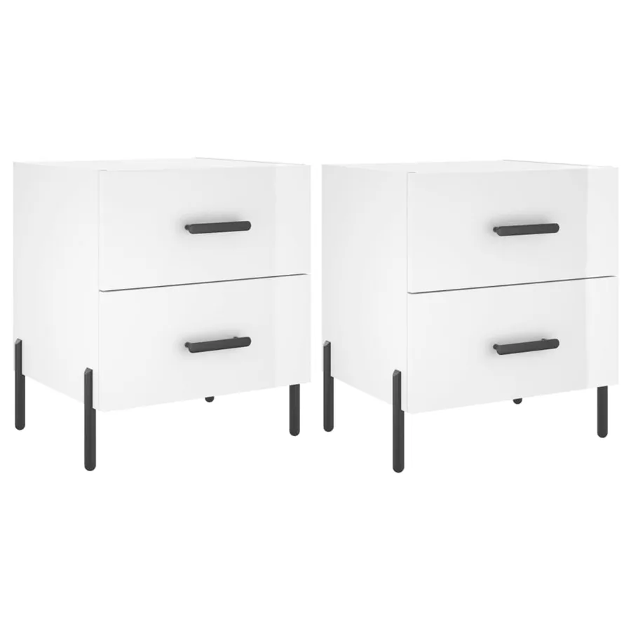 Tables de chevet 2 pcs blanc brillant 40x35x47,5 cm - 2