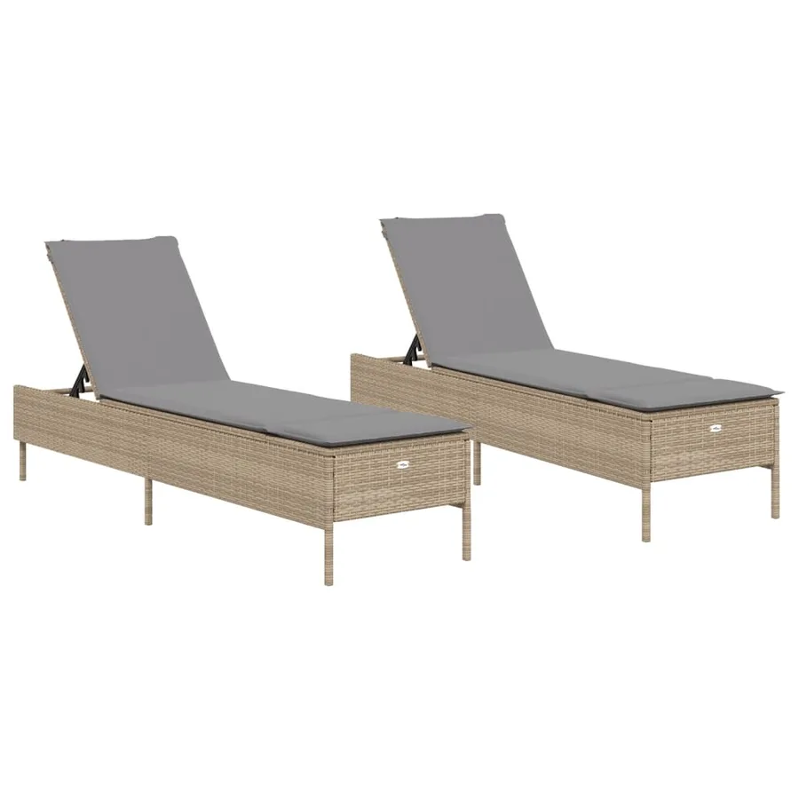 Chaises longues avec coussins lot de 2 beige résine tressée - 2