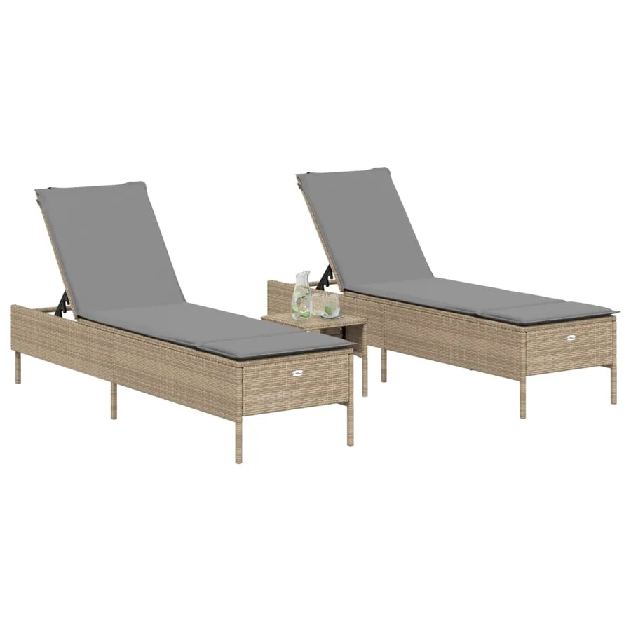 Chaises longues avec coussins lot de 2 beige résine tressée - 3