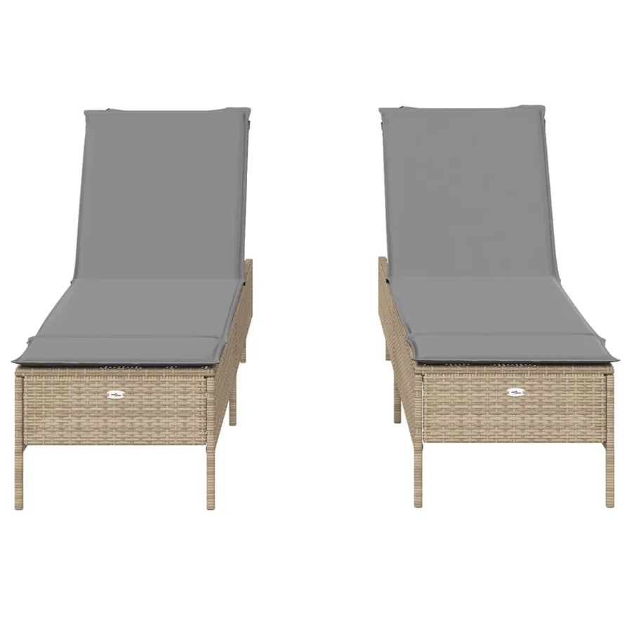 Chaises longues avec coussins lot de 2 beige résine tressée - 5