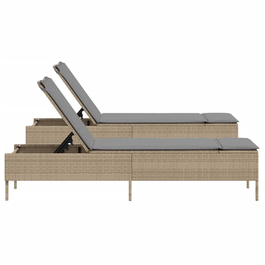 Chaises longues avec coussins lot de 2 beige résine tressée - 6