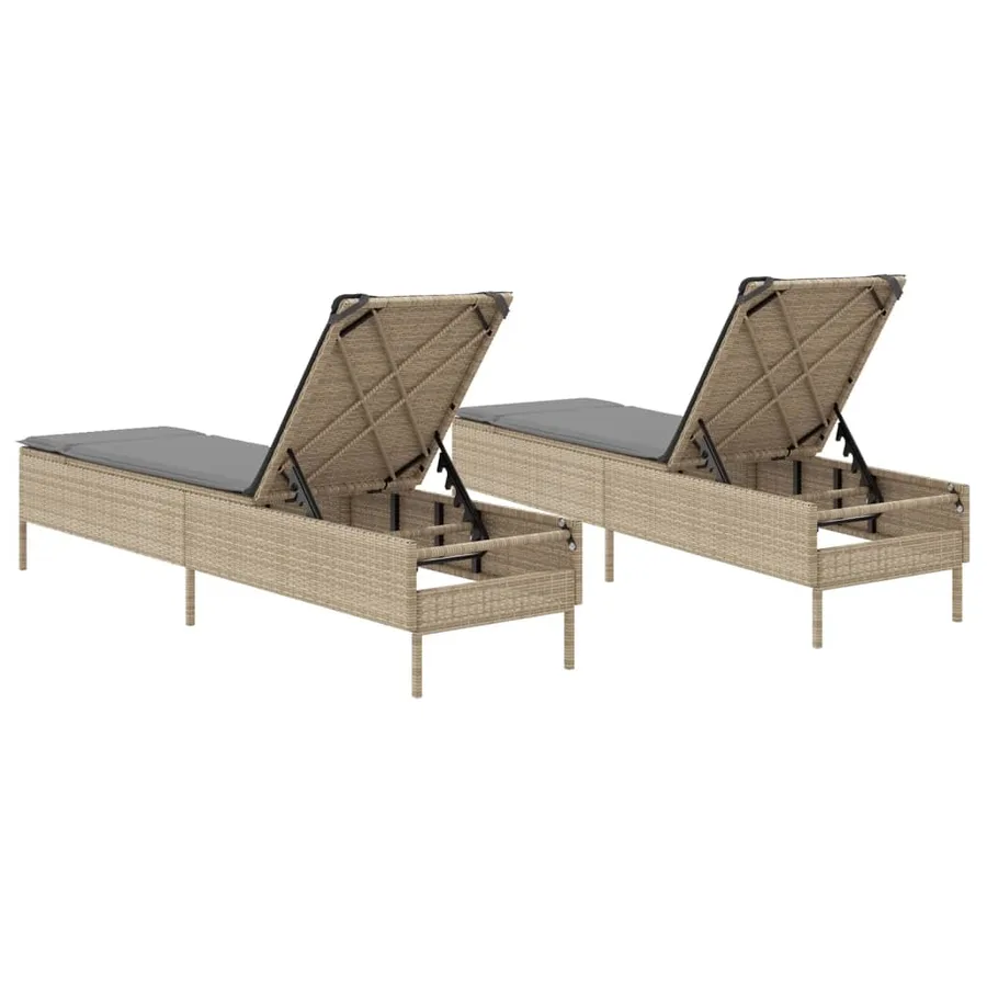 Chaises longues avec coussins lot de 2 beige résine tressée - 7