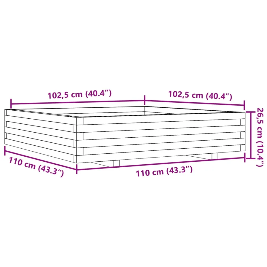 Jardinière blanc 110x110x26,5 cm bois de pin massif - 10