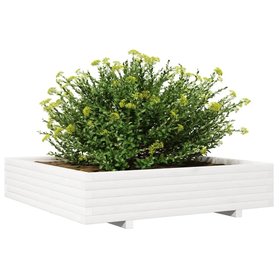 Jardinière blanc 110x110x26,5 cm bois de pin massif - 4