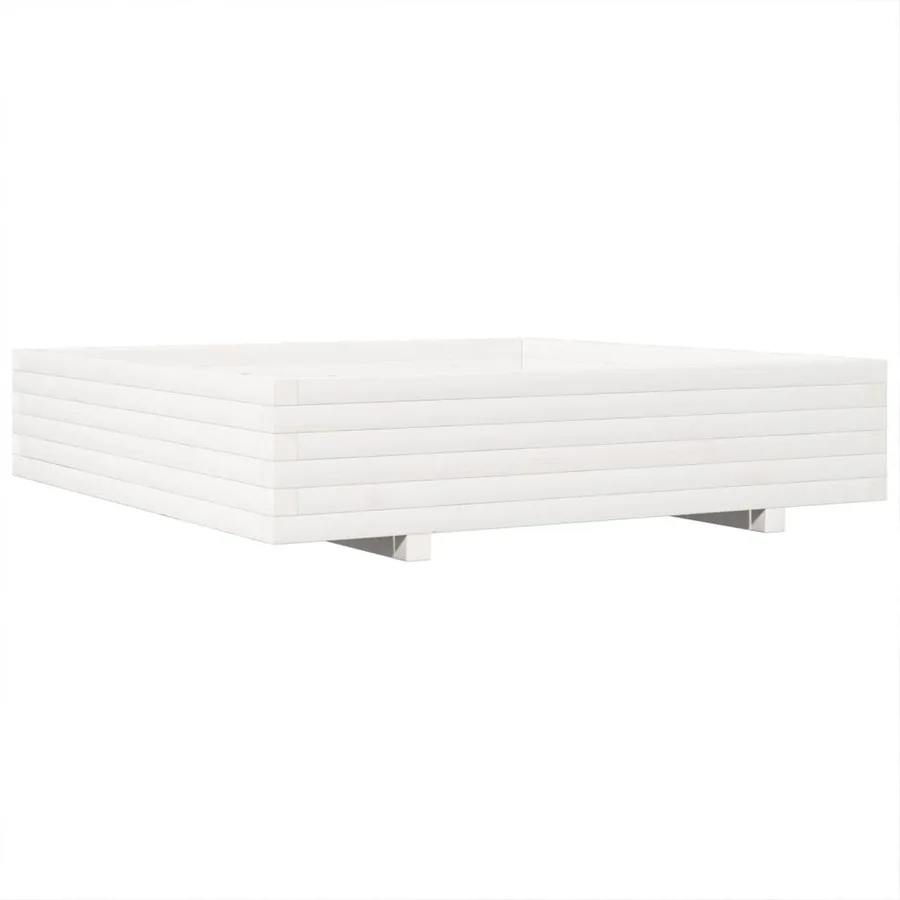 Jardinière blanc 110x110x26,5 cm bois de pin massif - 7