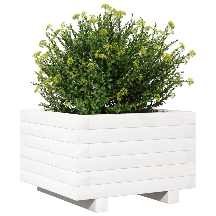 Jardinière blanc 40x40x26,5 cm bois de pin massif - 4
