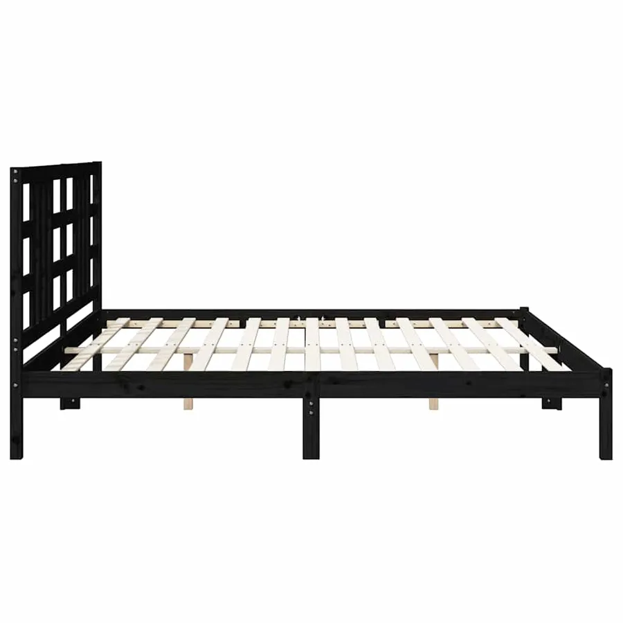 Cadre de lit sans matelas noir 200x200 cm bois massif - 6