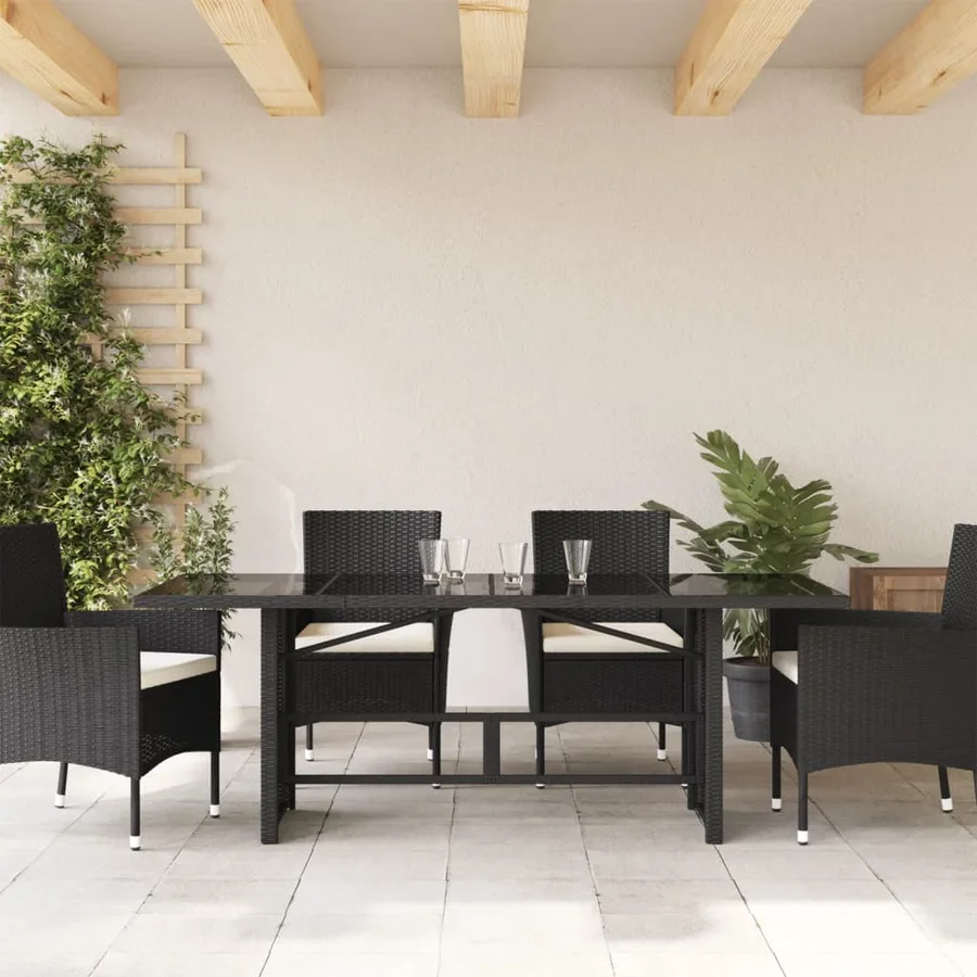 Table de jardin avec dessus en verre noir résine tressée - 3