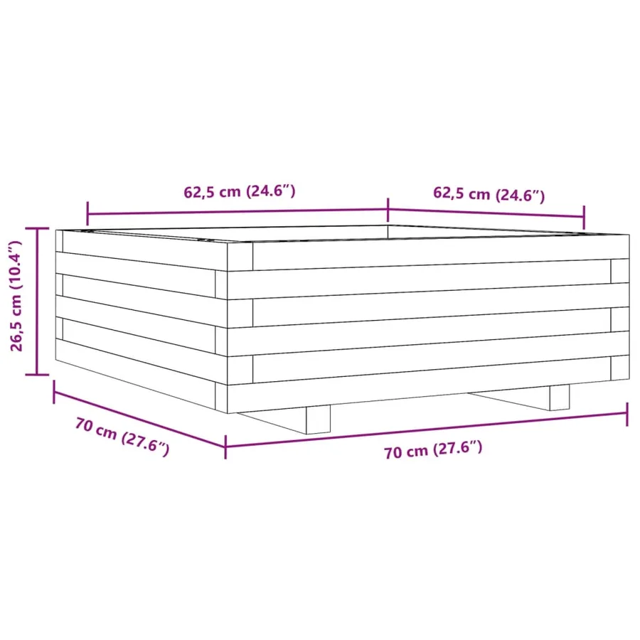 Jardinière cire marron 70x70x26,5 cm bois de pin massif - 10