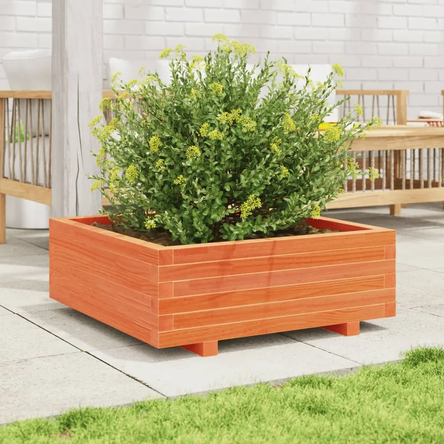 Jardinière cire marron 70x70x26,5 cm bois de pin massif - 3
