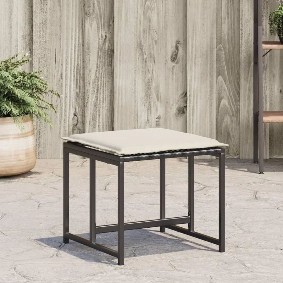 Tabourets de jardin avec coussins lot de 4 noir résine tressée