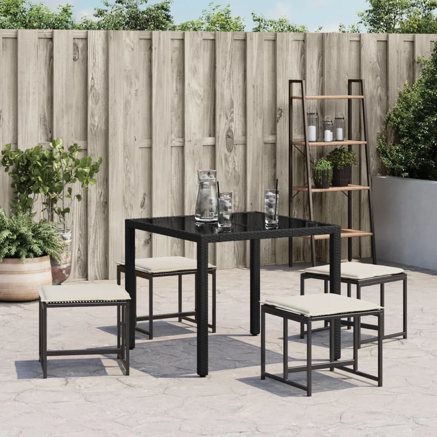 Tabourets de jardin avec coussins lot de 4 noir résine tressée - 3
