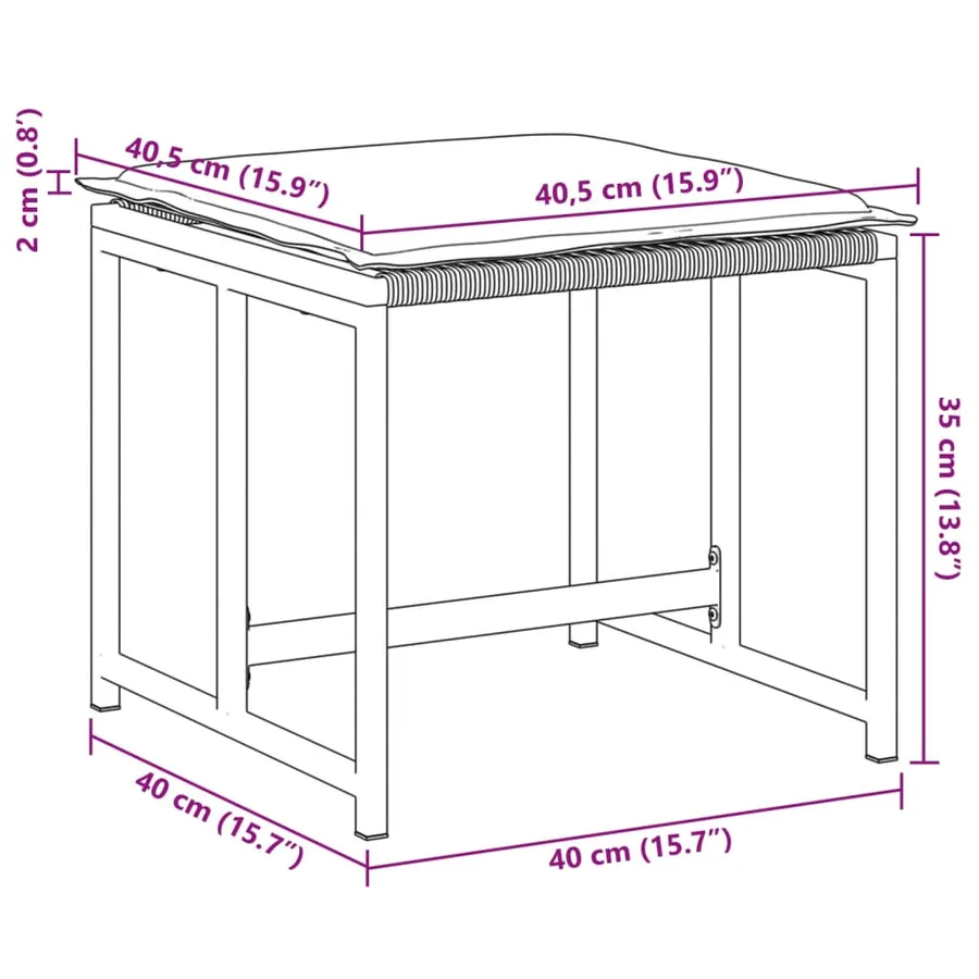 Tabourets de jardin avec coussins lot de 4 noir résine tressée - 8