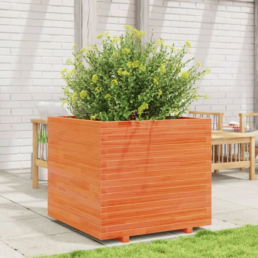 Jardinière cire marron 80x80x72 cm bois de pin massif - 3