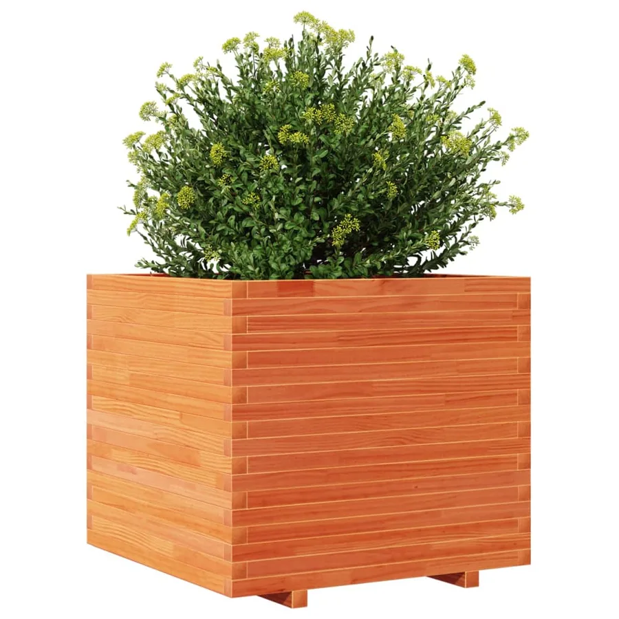 Jardinière cire marron 80x80x72 cm bois de pin massif - 4