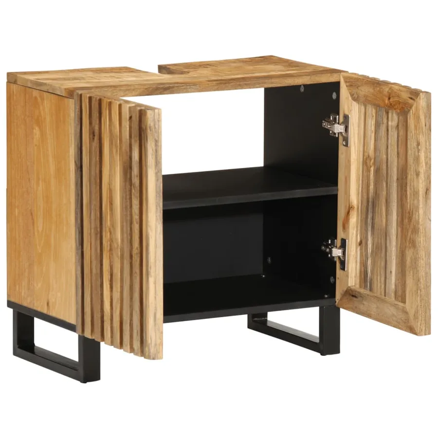 Armoire lavabo de salle de bain 62x34x58cm manguier massif brut - 2