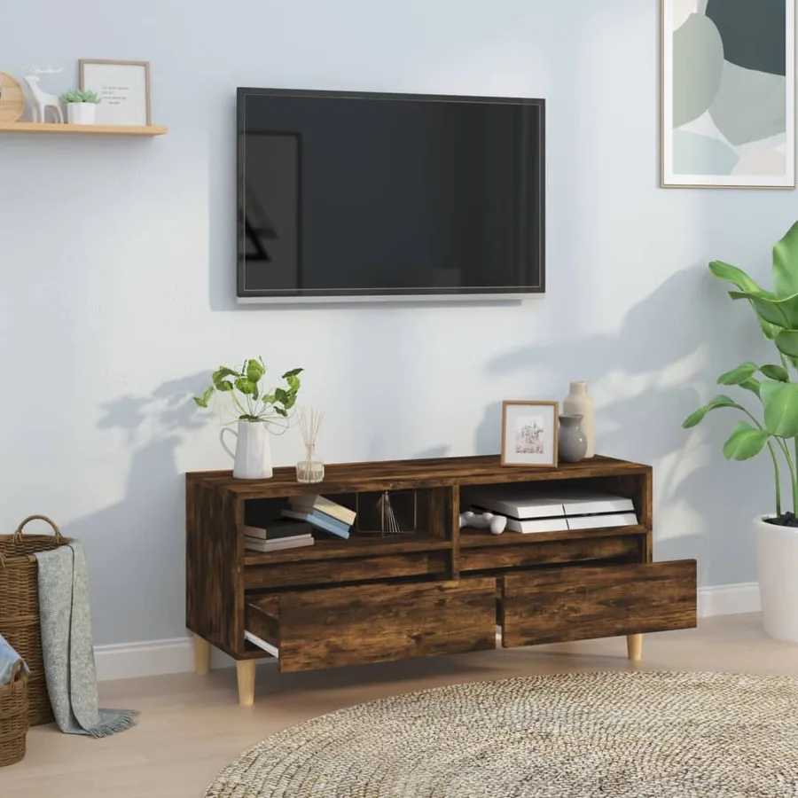 Meuble TV chêne fumé 100x34,5x44,5 cm bois d'ingénierie - 3