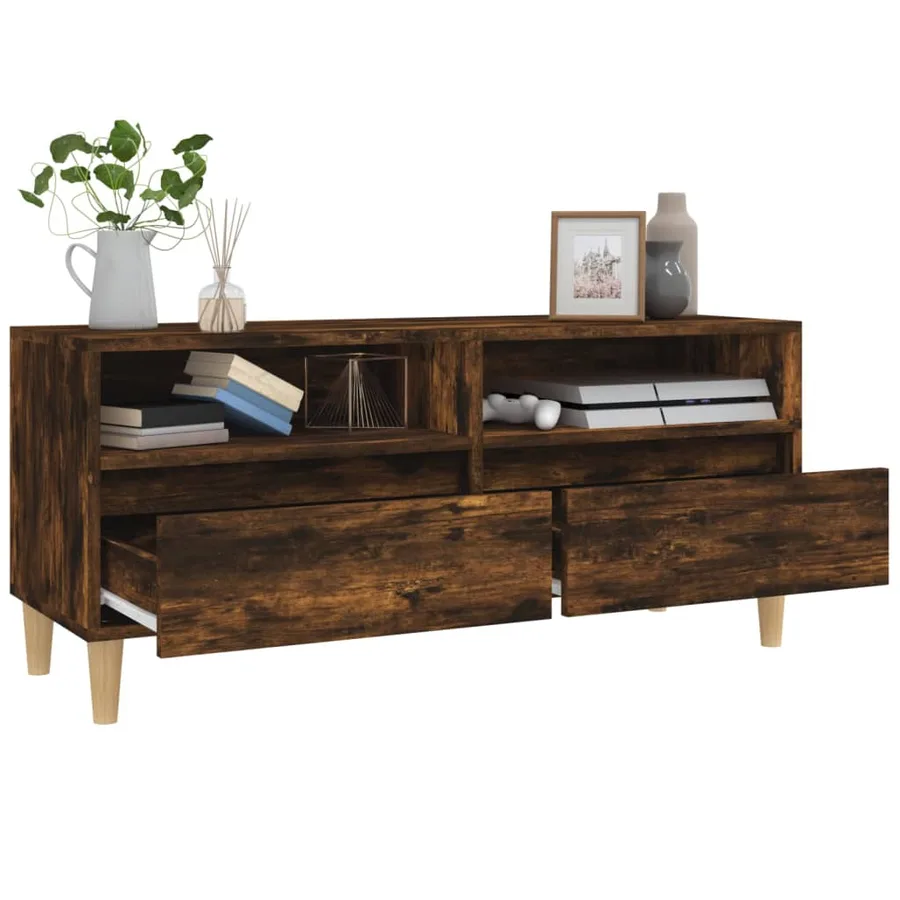 Meuble TV chêne fumé 100x34,5x44,5 cm bois d'ingénierie - 5