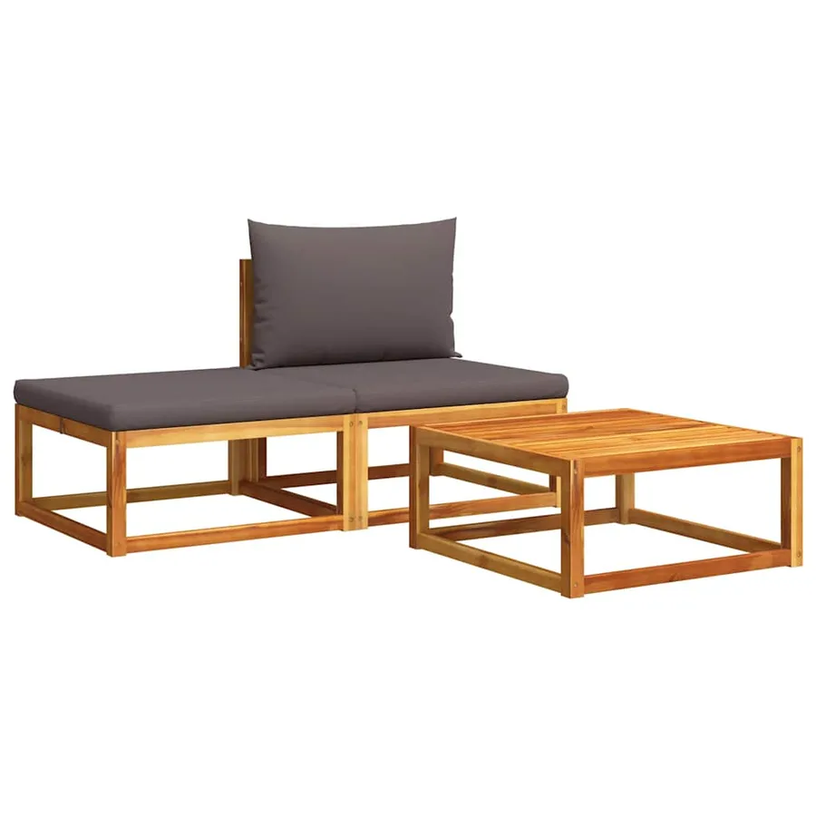 Ensemble de canapés de jardin 3 pièces avec coussins, bois d'acacia et corde, - 2