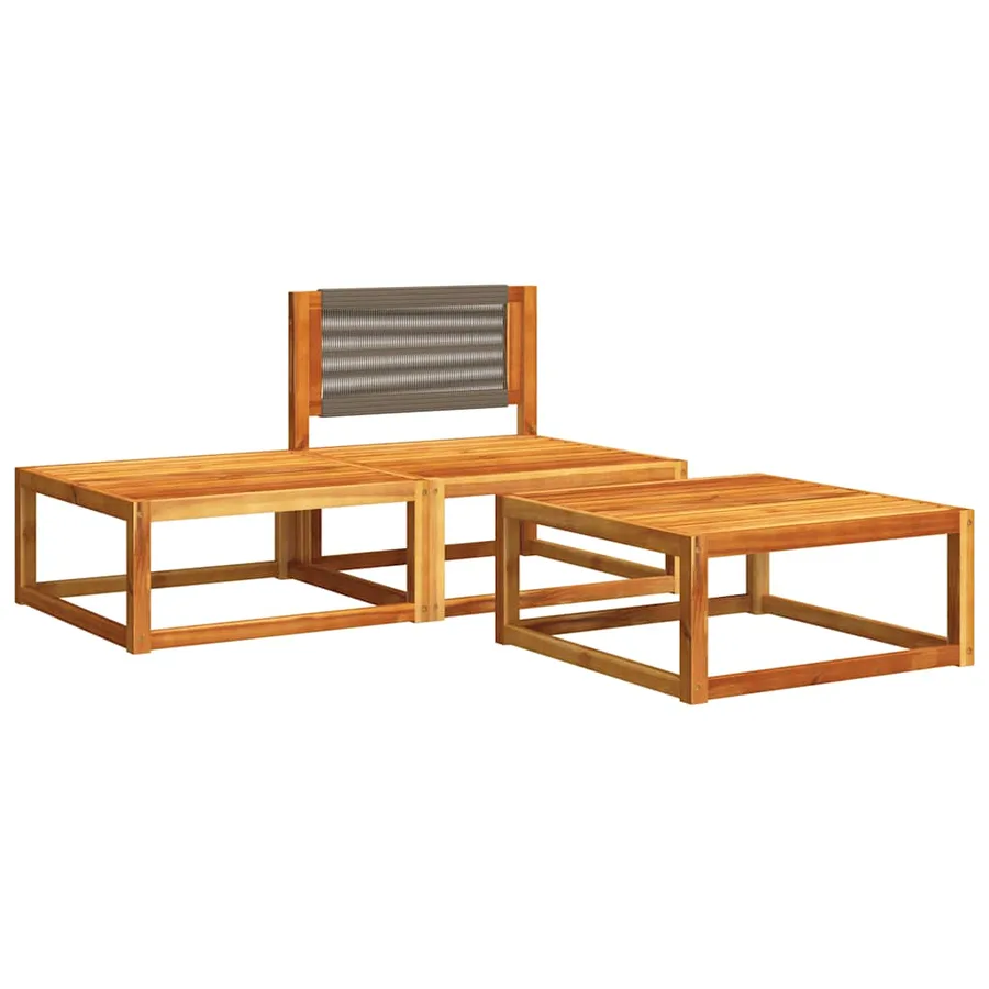 Ensemble de canapés de jardin 3 pièces avec coussins, bois d'acacia et corde, - 3
